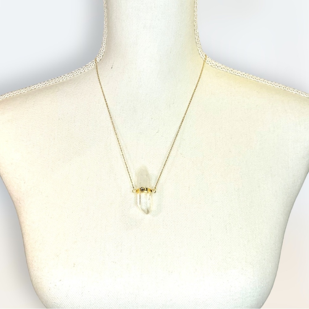 NEW Natural Clear Quartz Column Spear Pendant W/ Swarovski Crystal Accent - Picture 3 of 16